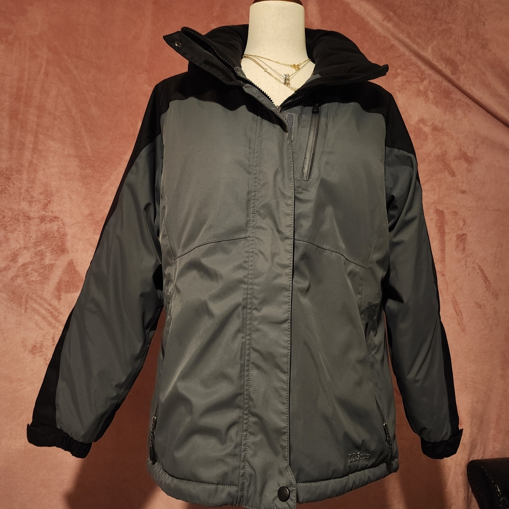 L.L Bean Gray and Black Hooded Winnter Jacket Sz M
